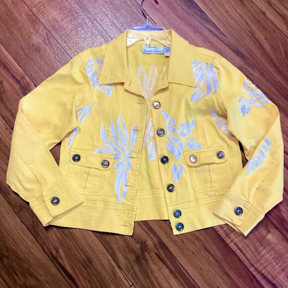 Vintage Casual Living Embroidered Trucker Style Jacket in Sunny Yellow ~ Medium - Picture 7 of 7